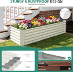 Galvanized Raised Garden Bed - 6x2x1.4ft Metal Garden Planter Box Outdoor | Steel Raised Bed Kit with Bracing Rods, Gloves for Gardening Vegetables Fruits and Flowers (White)
