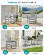 SERWALL HDPE Outdoor Rocking Chair Set of 4, Oversized Patio Rocking Chairs, All-Weather Porch Rockers for Adults, Light Gray