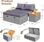 Flamaker Outdoor Rattan Lounge Chair with 2 Side Tables, Multifunctional Outdoor Patio Daybed with Footrest, Cushions, Storage Ottoman,Chaise Lounge Chair for Backyard Porch Poolside(Grey)