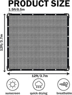 Sun Shade Cloth with Grommets,90% UV Protection Shade Fabric,Pergola Shade Cover Canopy Fence Privacy Screen Balcony,Sunshades for Patio Pergola Garden Backyard Porch Outdoor,Grey-12x12FT