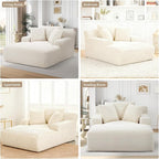 66" Chaise Lounge Chair Indoor, Oversized Boneless Couch Comfy Upholstered Sleeper Sofa Bed with 3 Pillows, Corduroy Cloud Reading Chair for Living Room No Assembly Required, White