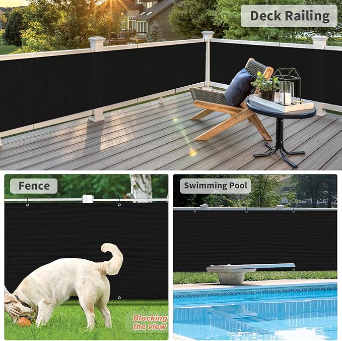 LOVE STORY 3.3'x19.7' Black Balcony Screen Privacy Fence Cover UV Protection (HDPE) Weather-Resistant 3 FT Height Shield for Deck, Patio, Backyard, Outdoor Pool, Porch, Railing