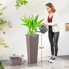 Outsunny 32 Inch Tall Planters for Outdoor Plants, Set of 2 Plastic Rattan-Like Flower Pots with Drainage Holes, Stackable Tapered Planters for Indoor Plants, Front Porch, Brown