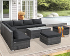 NICESOUL 11 Piece Extra Large Outdoor Furniture Sofa Set, Deep Wide PE Wicker Patio Modular Sectional with Side Tables, 29.3'' High Back Modern Luxury All-Weather Rattan Conversation for Outside, Gray