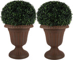 Outdoor Planter 2-Pack - 16x18-Inch Urn Planters - Plastic Plant Pots for Indoor, Outdoor, or Front Porch Decor - Flower Pots by Pure Garden (Brown)