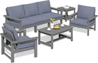 SERWALL HDPE Patio Furniture Set, 7-piece Outdoor Sectional Sofa Set, All Weather Outdoor Couch Set for Deck, Lawn, Grey Frame with Grey Cushion