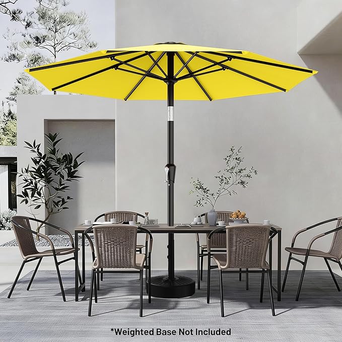 AreShark 9 FT Patio Umbrella for Outdoor, Outdoor Table Umbrella with Push Button Tilt and Crank, Outdoor Patio Umbrellas with 8 Sturdy Ribs for Market, Garden, Pool (Yellow)