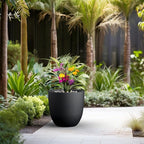 Kante 18 Inch Dia Round Concrete Planter, Indoor Outdoor Large Plant Pot with Drainage Hole and Rubber Plug for Home Patio Garden, Black