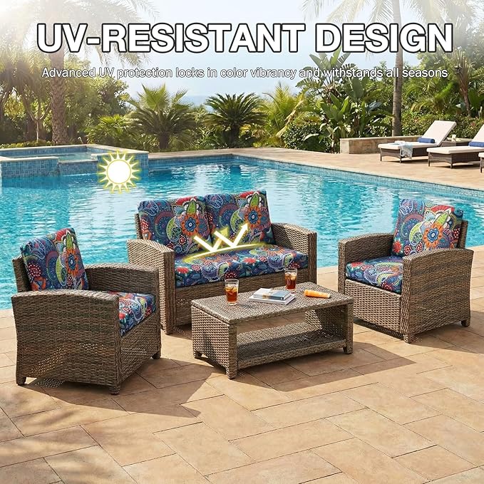 Cushion Covers, 8-Piece Stretch Paisley Outdoor Patio Set