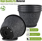 4 Pack 16 Inch Large Plant Pot for Outdoor, Plastic Flower Pot Indoor with Drainage Hole & Saucer, Modern Decorative Garden Pot, Imitation Magnolia Garden Pots for House Planters（Gray）