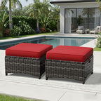 Joyside Outdoor Ottoman Set of 2, Patio Large Ottoman Foot Rest with Thickened Cushions, Outdoor Wicker Foot Stool for Porch, Deck Use