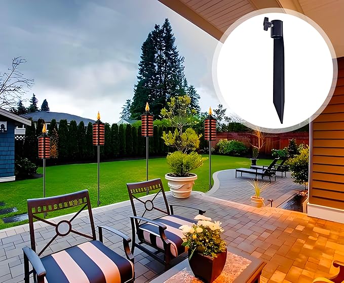 Outdoor Metal Stakes for Ground, Garden Stakes for Lights,Used for Replacement Metal Ground Spike in Live Flame Torches and Solar Lights-6.7 Inch (Black 6 Pack)