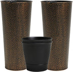 Worth 2 Pack 28" Tall Narrow Metal Planter with Inside Pot for Indoors or Outdoors, Deck, Patio or Front Porch, Hand-Hammered Texture, Bronze