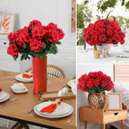 Artificial Geranium Flowers, Red Silk Bundles for Indoor and Outdoor Decor