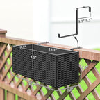 Outsunny Railing Planter Box (2 Pack, 20 Inch), Hanging Flower Pots with Hooks, Drainage Holes for Fence, Balcony, Garden, Patio, Rattan Look, Black