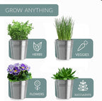 Barnyard Designs Indoor Herb Garden Planter Set with Tray, Metal Windowsill Plant Pots with Drainage for Outdoor or Indoor Plants, Set/3 (Galvanized)