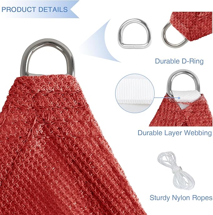 E&K Sunrise 22' x 22' x 22' Sun Shade Sail Triangle Canopy Shade Cover UV Block for Patio Backyard Garden Outdoor (Red)