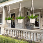 Macrame Plant Hanger Indoor,Hanging Planters for Indoor Plants with 8 Hooks,Outdoor Hanging Plant Holder Crochet for Window,Ceiling Boho Home Decor Basket Pot,White 4 Pack,Ivory