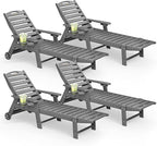 Lounge Chair Outdoor Set of 4 with Wheels, Adjustable 5-Position Chaise Lounge Outdoor, Patio Lounge Chair for Poolside Backyard, Grey