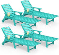 Lounge Chair Outdoor Set of 4 with Wheels, Adjustable 5-Position Chaise Lounge Outdoor, Patio Lounge Chair for Poolside Backyard, Lake Blue