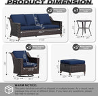 Joyside Wicker Patio Furniture Sets, 7 Pieces Upgraded Large Size Outdoor Furniture with Swivel Rocking Patio Chairs, Two 3-Seat Sofa, Outdoor Ottoman, Thick Cushions, Wide Armrest, Blue