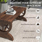Outsunny 2-Person Wooden Garden Bench, Outdoor Wagon Wheel Porch Bench for Backyard Garden, Support 550 LBS, Rustic Country Style Patio Furniture, Brown