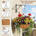 Metal 10 inch Round Planter, 4 Pack Hanging Wire Basket with Coco Fiber Liners, for Outdoor Plants Decoration