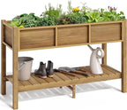 YITAHOME Raised Garden Bed Outdoor HDPE with Shelf, 48x18x30in Poly-Wood Weather-Resistant Elevated Planter Box with Legs for Vegetable Flower, Herb Garden Bed for Backyard Balcony Garden, Brown