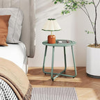 HollyHOME Round Metal Side Table, Rust-Resistant Patio Small Plant Stand, Outdoor 17.32'' Portable End Table for Balconies, Gardens, Living Rooms and Bedrooms, Atrovirens
