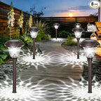 BEAU JARDIN 8 Pack Solar Pathway Lights White+Color Changing Stainless Steel 3 Mode Outdoor Multicolor Metal Solar Powered Waterproof Glass for Garden Landscape Path Yard Walkway Driveway Bronze