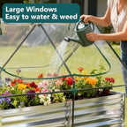 DUMOS Raised Garden Bed with Cover, 6x3x2ft Planter Box Outdoor for Deep-Rooted Herbs/Flowers/Vegetables, Large Metal Garden Bed Mini Greenhouse for Patio, Balcony and Backyard, Silver