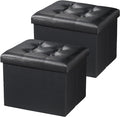 AmasSmile Storage Ottoman Folding Foot Rest Stool, Leather Footstool Bench, Short Ottoman Stool, Storage Foot Rest Store, Books (Black-2pc, 17" D x 13" W x 13" H)
