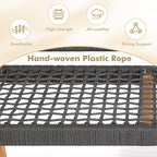 Tangkula Outdoor Acacia Wood Bench, All-Weather Rope Woven Garden Bench with Backrest and Armrests, 2-Person Patio Bench for Porch, Backyard, 705 Lbs Max Load