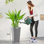 Outsunny 22.8 Inch Tall Planters for Outdoor Plants, Set of 3 Plastic Flower Pots with Stone Finish and Wheels, Stackable Tapered Planters with Drainage Hole for Indoor Plants, Front Porch, Gray