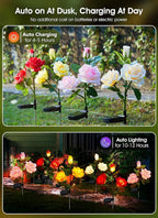 Brightown Outdoor Solar Garden Lights - 4 Pack LED Flower Lights with Realistic Rose, Bigger Solar Panel, Waterproof for Yard & Patio Decorations