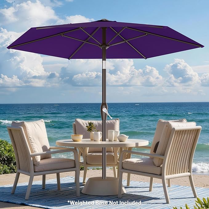 AreShark 7.5FT Patio Umbrella Table Market Umbrella with 6 Sturdy Ribs, Button Tilt/Crank, Heavy-Duty Outdoor Umbrellas for Pool, Deck, Garden and Backyard, Purple