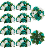 Artificial Flower Ball Centerpiece, Teal and White Silk Roses