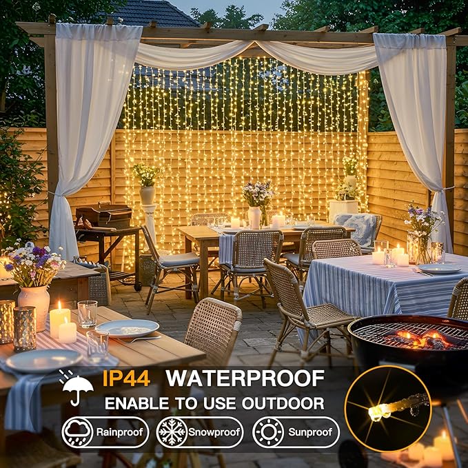 Curtain String Lights 600 LED Warm White with 8 Modes
