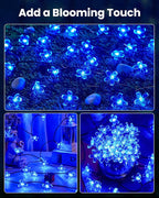 Brightown 60 LED Solar Flower String Lights for Outside Waterproof Fairy Lights for Garden Yard Fence Patio Christmas Tree Wedding Party Decor, Blue