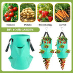 5 Pack Upside Down Strawberry Hanging Planter, 3 Gallon Tomato Hanging Grow Bags with 5 Hooks, Hanging Tomato Strawberry Grow Planters Vegetable Planting Bags with 6 Planting Holes for House Garden