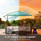 Outsunny 10 ft Offset Patio Umbrella with Cover, Round Hanging Cantilever Umbrella with 6-Position 360° Rotation, Crank Handle, Tilt, Cross Base, Heavy Duty Outdoor Umbrella for Garden