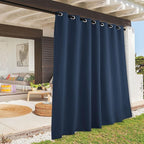 RYB HOME Extra Wide Outdoor Curtains for Patio Waterproof Heavy Duty Thermal Insulated in Summer Full Coverage Privacy for Porch, Cabana & Pergola, W100 x L95, Navy Blue, 1 Panel