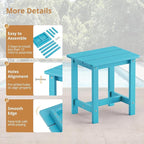 LUE BONA Outdoor Side Table, HDPS Small Outdoor Table, Rectangle Adirondack Side Table, Outside End Table for Patio, Porch, Pool, Weather Resistant/Easy Maintenance/Indoor or OutsideUse, Sky Blue