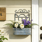 Rustic Metal Wall Planter Vintage Wall Mounted Flower Pot Distressed Wall Hanging Plant Basket Farmhouse Wall Decor for Indoor Outdoor Garden Home Yard (Gray)