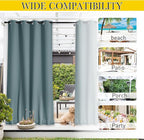 NICETOWN 2 Panels Waterproof Outdoor Curtains Fixed Grommet & Back Tab on Top & Bottom, Thermal Insulated Keep Rain & Sun Out Blackout Windproorf Outdoor Drapes with Rope, W52 x L84, Greyish Blue