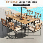 Tangkula 63" Large Patio Dining Table for 6, Acacia Wood 6-Person Dining Table with 2" Umbrella Hole & Metal Legs & Adjustable Foot Pads, Rectangular Outside Table for Garden, Poolside & Backyard