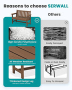 SERWALL Outdoor Bench, HDPE Outdoor Benches Weatherproof, 2-Person Garden Bench with 660 lbs Weight Capacity, Patio Benches for Outdoors, Garden, Porch, Backyard and Park, Brown, 6 Pack