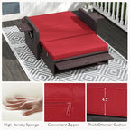 Nightcore Wicker Patio Outdoor Daybed, Outdoor Chaise Lounger w/ 4-Level Adjustable Backrest, Retractable Side Trays, Storage Ottoman, Comfortable & Removable Cushions, Rattan Loveseat (Red)
