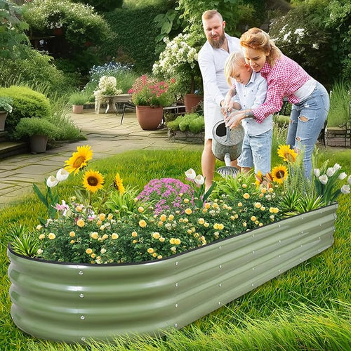 1MORE Galvanized Raised Garden Bed- Planter Garden Boxes Outdoor, Raised Beds for Gardening,8x2x1ft Metal Garden Bed Kit for Vegetables Flower, Planter Raised Beds with Tools.Green