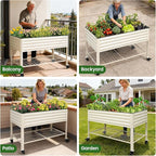 Elevated Raised Garden Bed 2' x 4' - Galvanized Planter Boxes with Legs, Wheels, and Storage Rack, Outdoor Planters for Backyard/Patio/Balcony with Drainage Holes for Vegetables, Flowers, Herbs, White